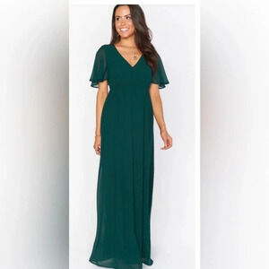NWT Shoe Me Your Mumu Emile Empire Maxi Dress Emerald Chiffon Size Small